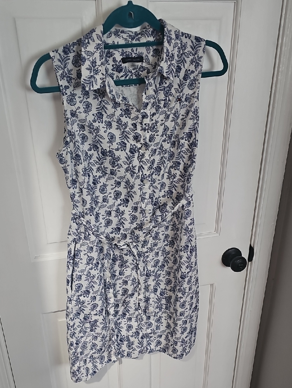 Tommy Hilfiger White Linen Dress with Blue Floral Print